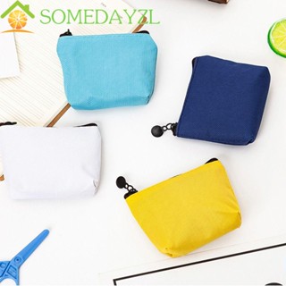 Somedayzl กระเป๋าใส่เหรียญ ผ้าแคนวาส สีพื้น สี่เหลี่ยม กระเป๋าเครื่องสําอาง กระเป๋าคลัทช์ ซิป ใส่บัตร กระเป๋าใส่กุญแจ