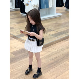 Korean childrens clothing 2023 Summer Childrens Korean style western style suit girls temperament ruffled top pleated skirt AIT4