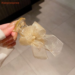 Hanprospree&gt; กิ๊บติดผมหางม้า ประดับโบว์ออร์แกนซ่า พลอยเทียม สําหรับผู้หญิง