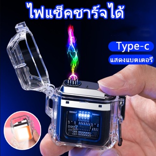 COD🔥ไฟแช็ค Type-c หน้าจอสัมผัส LED ไฟแช็คชาร์จได้ ไฟฟ้าพลาสม่า ไร้สาย กันน้ำ พร้อมกล่อง