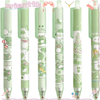 Orienttk ปากกาเจล หมึกพลาสติก ลายการ์ตูนสัตว์ แมวสีเขียว แบบพกพา สําหรับสํานักงาน 6 ชิ้น