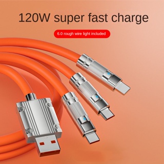 3 IN 1 สายชาร์จ โลหะผสมสังกะสี 120W 6A ชาร์จเร็วมาก USB สําหรับ Micro Type-C พร้อมไฟแสดงสถานะ 480 Mbps