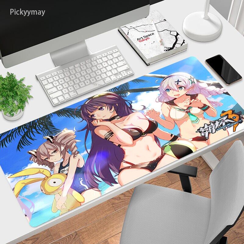Honkai Impact แผ่นรองเมาส์ ขนาดใหญ่ อุปกรณ์เสริม สําหรับเล่นเกม Kawaii Sexy Girl PC Antislip Rug Gamer Mousepad Anime Keyboard Carpet Desk Mats