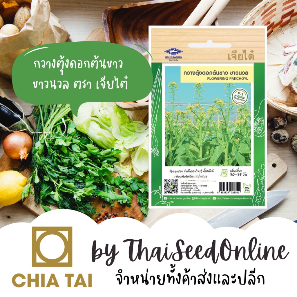 Chia Tai(เจียไต๋) CTF1 เมล็ดพันธุ์ กวางตุ้งดอกต้นขาว ลูกผสมเจ้าแรกในไทย กวางตุ้งดอกต้นขาว ขาวนวล ตราเจียไต๋ กวางตุ้ง
