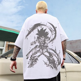 Japanese Cartoon Super Saiyan Print Short-Sleeved T-Shirt Men Women Trend Harajuku Style High Street Graffiti Round_03