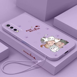 เคสโทรศัพท์มือถือ TPU ขอบตรง ลายการ์ตูนแมวตลก พร้อมสายคล้อง สําหรับ Samsung Galaxy A20S A12 5G A03 A03S A10S A10 A20 A30 A50 A30S A50S