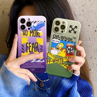 เคสโทรศัพท์มือถือ ป้องกันเลนส์กล้อง ลายการ์ตูน Simpson Off White สีเขียว สีม่วง สําหรับ IPhone 11 12 Pro Max 13 Pro Max 14 Pro Max