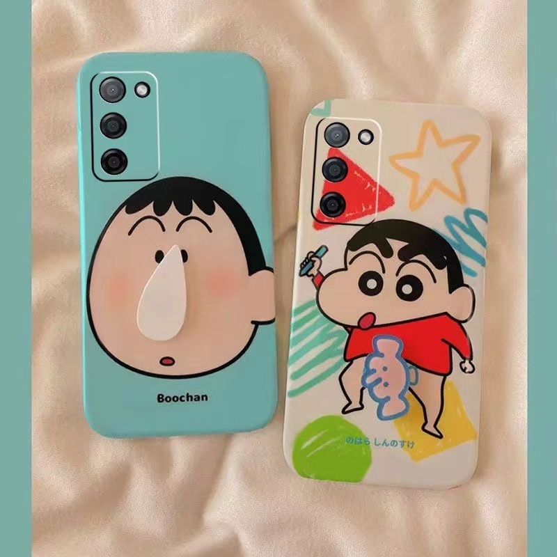 Crayon Shin chan and boochan spoof patterns เคสซัมซุง For Samsung Galaxy M53 M52 M51 M33 M23 M11 A15 A05 A05S A42 A71 4G 5G A51 A11 A21S A31 A01 A70 A50 A50S A30S A20 A30 A10 Note 10 Plus 9 8 Straight Edge Fine Hole Shockproof Soft Phone Case 1MDD 35