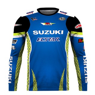 เสื้อกีฬาแขนยาว ลาย Suzuki Ecstar แบบแห้งเร็ว สําหรับขี่รถจักรยานยนต์