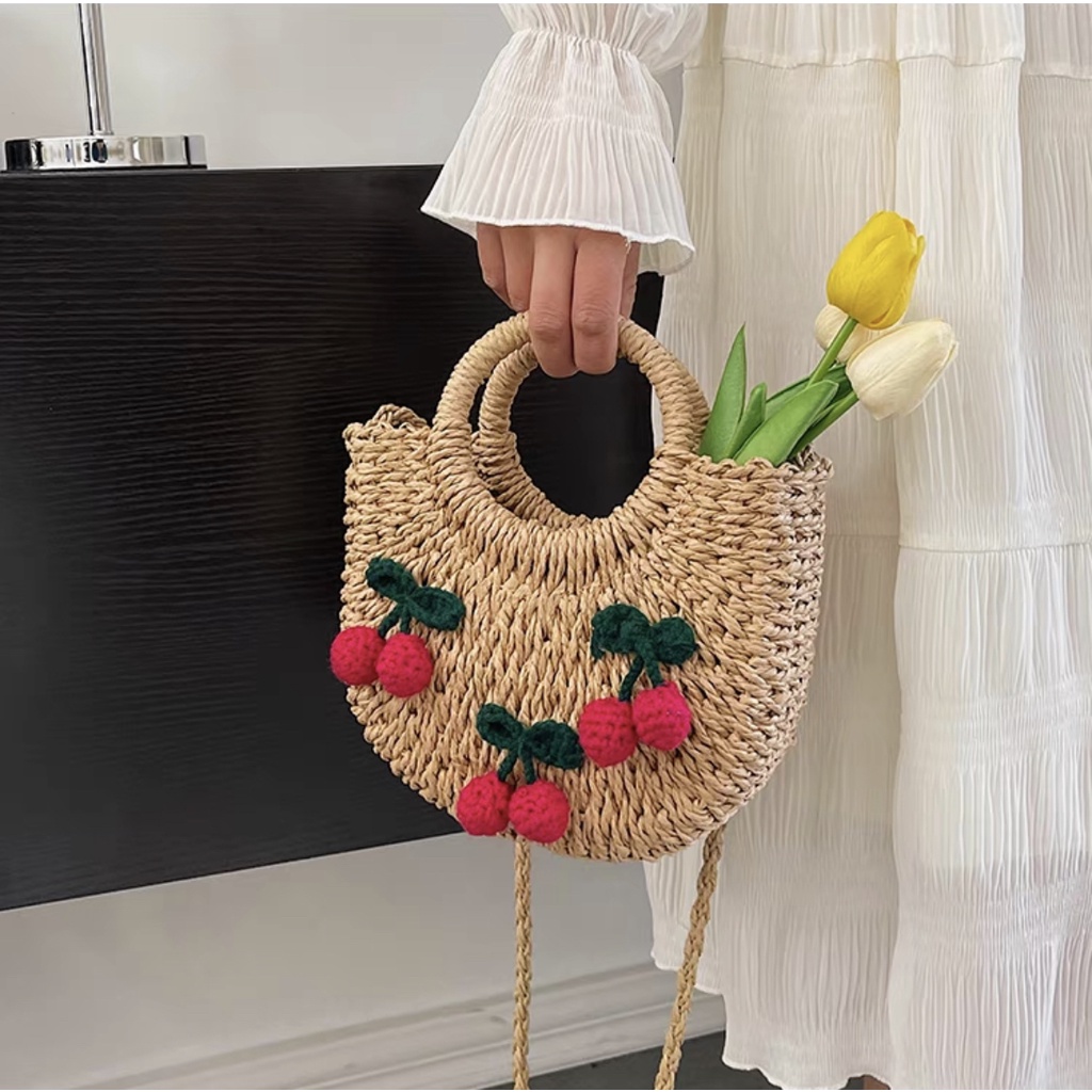 【พร้อมส่ง】กระเป๋าสาน กระเป๋าผู้หญิง สไตล์ Summer รูปทรงดีไซน์สวยงาม   รุ่น D-1363