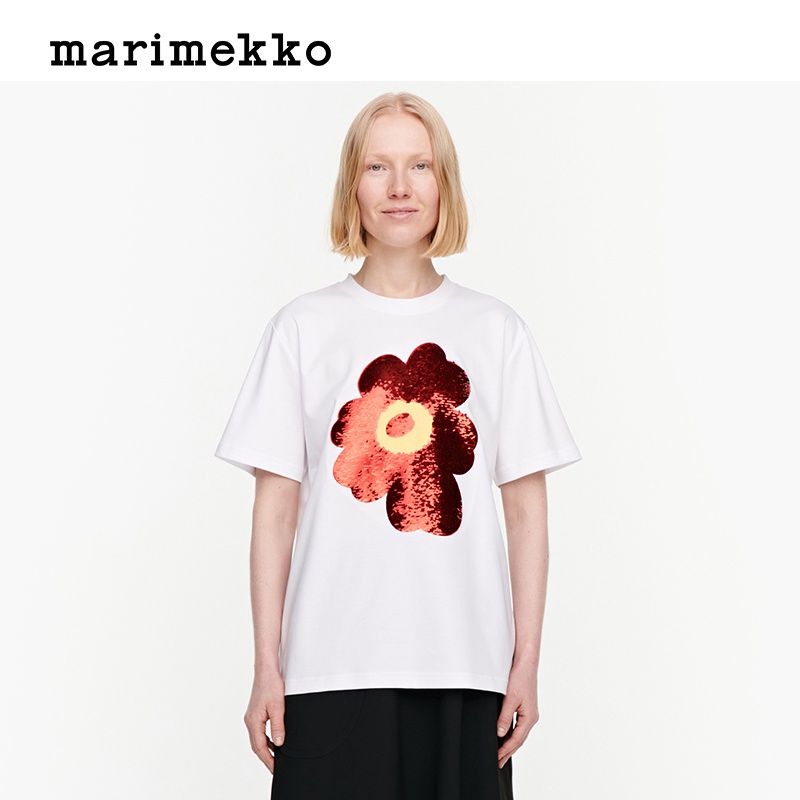 【Angel Chen Joint Series】เสื้อยืด ผ้าฝ้าย พิมพ์ลาย Marimekko KALLION สําหรับผู้ชาย และผู้หญิง