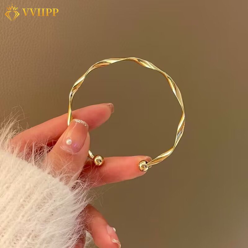 สร้อยข้อมือ แบบบิด สีทอง สีเงิน เรียบง่าย เครื่องประดับ สําหรับผู้หญิง