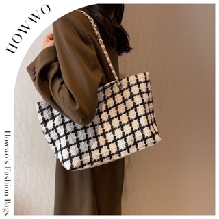 Howwo 2023 new large capacity Tote bag womens shoulder bag houndstooth