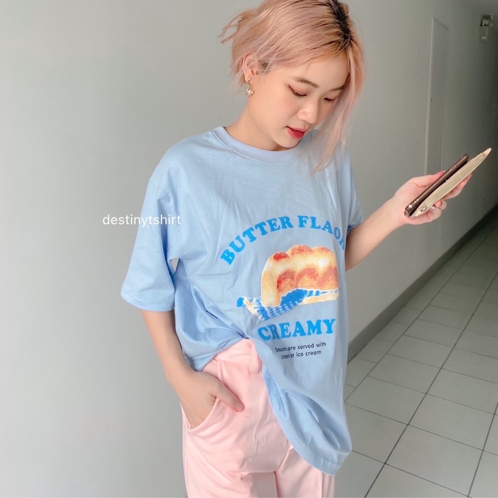 S062 เสื้อยืด oversize ผ้าคอตตอน สกรีน butter flaor creamy