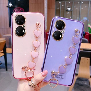 เคสโทรศัพท์มือถือ ซิลิโคนนุ่ม พร้อมสายคล้องข้อมือ จี้หัวใจ หรูหรา สําหรับ Huawei Y9Prime Y9 2019 Y7A Nova 3i 5T 7i 7SE 9 9SE