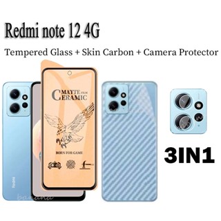 3 In 1 Redmi Note 12 4G ฟิล์มเซรามิค ผิวด้าน และฟิล์มกันรอยกล้อง สําหรับ Redmi Note 12 Pro 11 10 9 8 Pro 12C 11S 10C 10S 9C 9S ป้องกันเต็มจอ