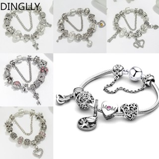 Dinglly สร้อยข้อมือ จี้มงกุฎหัวใจ สีชมพู สีเงิน สําหรับผู้หญิง DIY