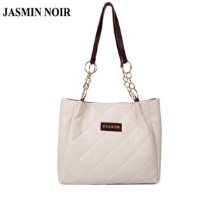 Jasmin NOIR กระเป๋าสะพายไหล่ กระเป๋าถือ หนัง PU ลายสก๊อต ขนาดใหญ่ สีพื้น สําหรับสตรี