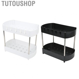 Tutoushop Under Sink Organizer 2 Tier Hollow Out ABS Bathroom Cabinet Organizer Rack with Stainless Steel Bracket and 5 Hooks