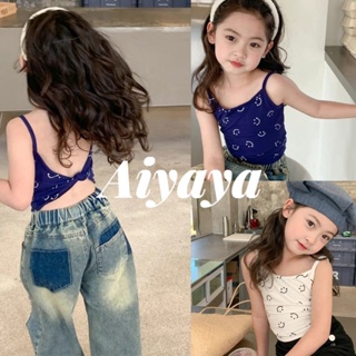 Aiyaya เสื้อผ้าเด็กผู้หญิง ชุดเสื้อกล้ามเด็ก ชุดเสื้อกล้ามเด็กผู้หญิง ท็อปส์ซูหน้ายิ้ม ins（578）