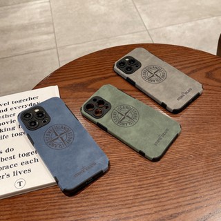 STONE ISLAND Chaopai เคสโทรศัพท์มือถือหนัง กันกระแทก ลายหิน สําหรับ iPhone 14 13 12 11 Pro Max