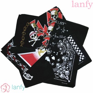 Lanfy ที่คาดผม ผ้าพันคอ ผ้าเช็ดหน้า ทรงสี่เหลี่ยม ลายกะโหลก ไร้รอยต่อ สไตล์ฮิปฮอป DIY สําหรับผู้ชาย