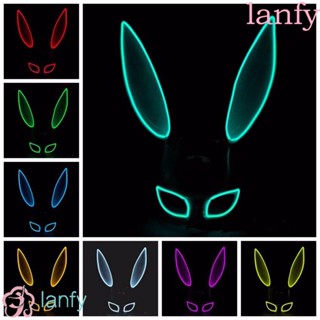 Lanfy หน้ากากคอสเพลย์ รูปกระต่าย มีไฟ Led ป้องกันกระต่าย หลากสีสัน สําหรับปาร์ตี้ฮาโลวีน