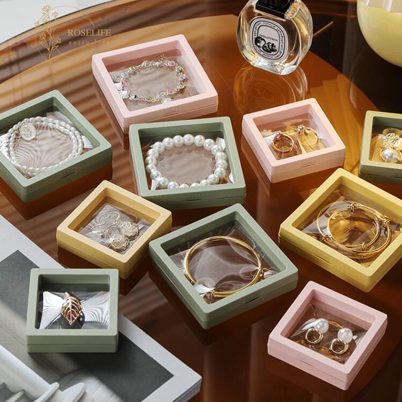 Roselife กล่องใส PE 3D ตั้งได้ สําหรับเก็บเครื่องประดับ แหวน ต่างหู สร้อยคอ สร้อยข้อมือ แบบพกพา เดินทาง
