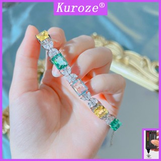 Kuroze สร้อยข้อมือทัวร์มาลีน คริสตัล สีรุ้ง หรูหรา สามสี เพชร ใบโคลเวอร์สี่แฉก