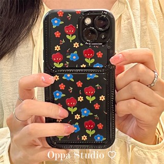 เคสโทรศัพท์มือถือ กันตก ป้องกัน ลายดอกไม้ สีดํา สไตล์เรโทร สําหรับ Apple Iphone 14promax 13 11 14pro 13pro 14