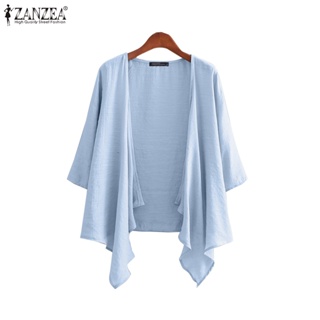 Zanzea เสื้อคาร์ดิแกนลําลอง คอวี แขนสามส่วน สีพื้น สไตล์เกาหลี สําหรับผู้หญิง