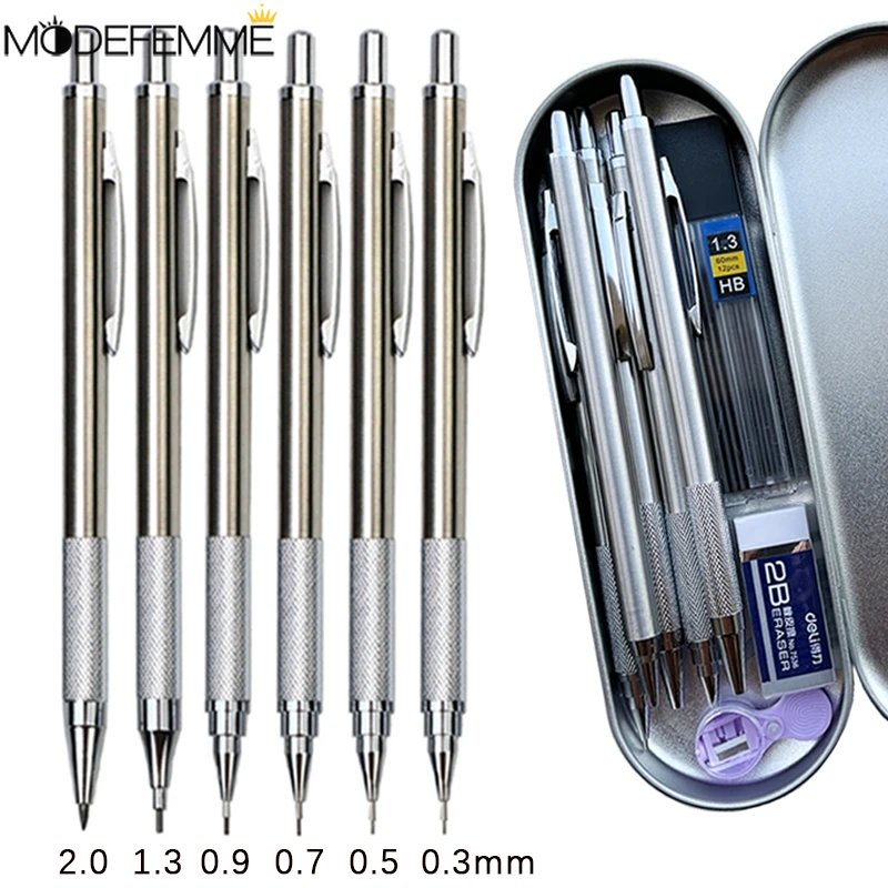 0.3 / 0.5 / ‘0.7 / 0.9 / 1.3 / 2.0 มม. กลไก ดินสอ ตะกั่ว สํานักงาน โรงเรียน จัดหา การออกแบบการวาดภาพ ดินสออัตโนมัติ โลหะเต็มรูปแบบ วาดภาพ ภาพวาด ศิลปะ