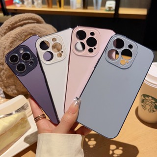 ใหม่ เคสโทรศัพท์มือถือ PC แบบแข็ง ชุบไฟฟ้า ป้องกันเต็มเลนส์ สีเขียว สําหรับ for Iphone 14 pro max 14 Plus 13 12 11 Pro Max