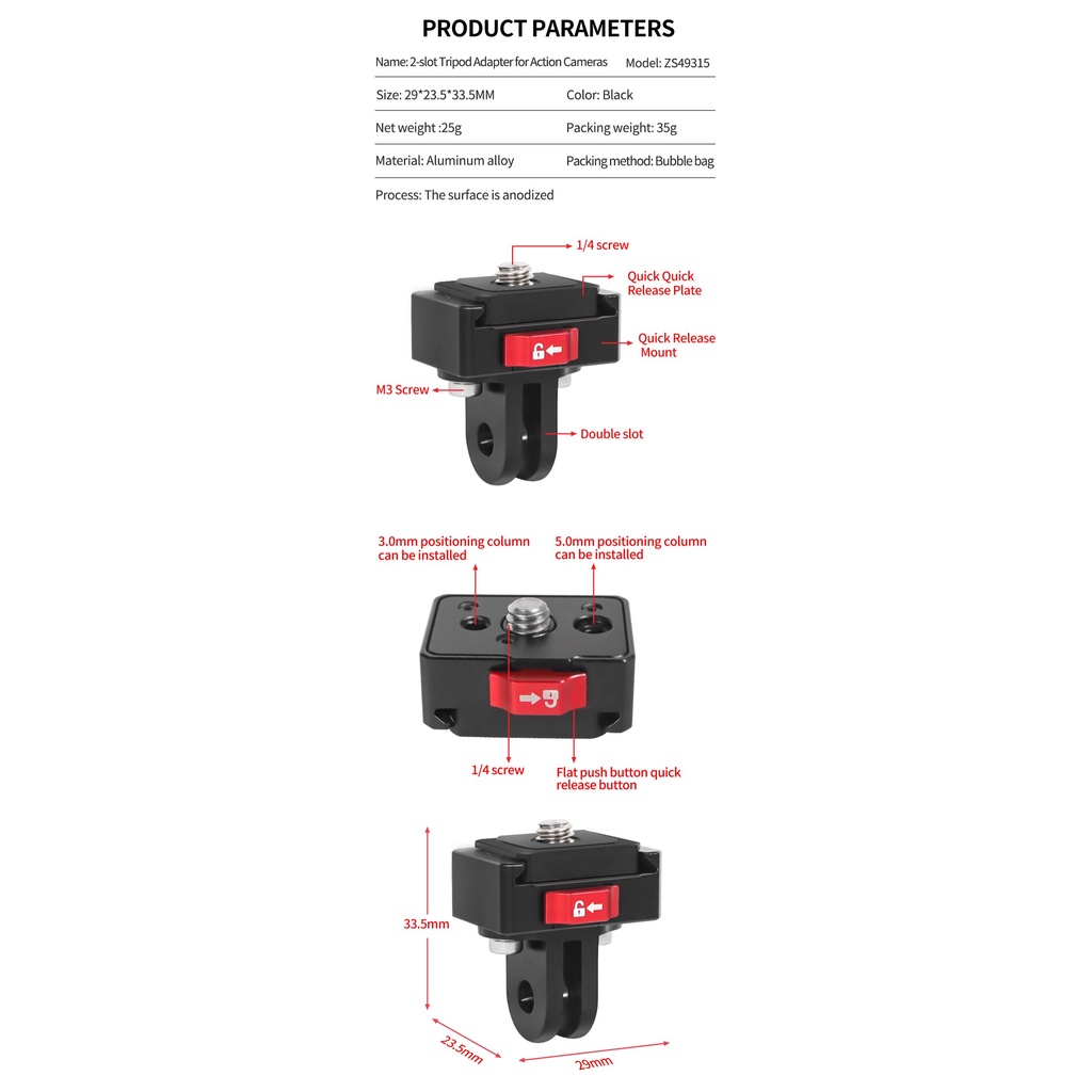 Feichao สําหรับ GoPro 13 12 11 10 9 / DJI Ronin RS Stabilizer 38 มม.ขาตั้งกล้องโทรศัพท์ Monitor Fast Switch V พอร์ต Quick Release แผ่น Clamp