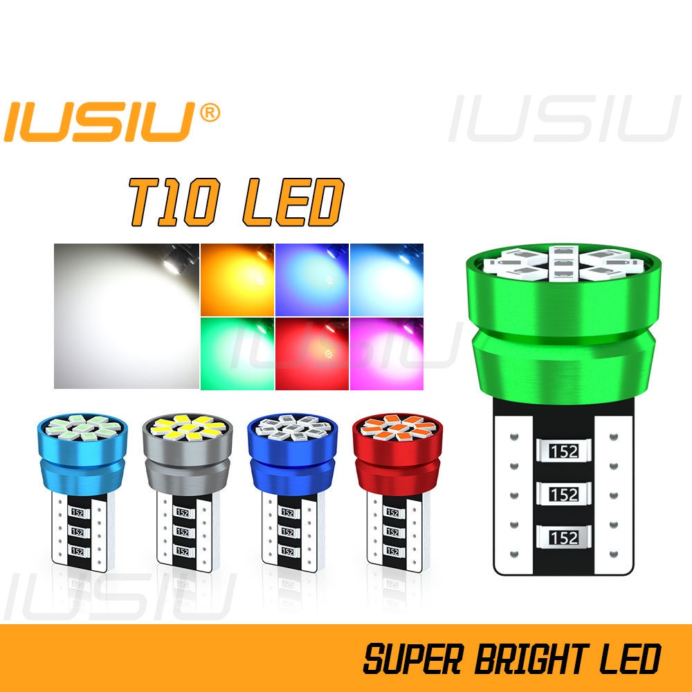Iusiu 2PCS Ultra-short T10 หลอดไฟ LED W5W WY5W 168 194 501 ไฟโดมภายในรถ อ่านหนังสือ มอเตอร์ไซค์ ไฟเลี้ยว แดชบอร์ด 9SMD 2016 อัตโนมัติ 12V