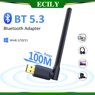 Ecily อะแดปเตอร์รับส่งสัญญาณเสียงบลูทูธไร้สาย 5.3 USB ระยะไกล 100 ม. สําหรับคอมพิวเตอร์ เมาส์ คีย์บอร์ด ลําโพง หูฟัง 5.1