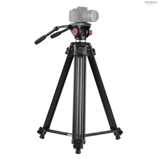 Andoer Professional Aluminum Alloy Video Camera Tripod with Dual Handled Fluid Hydraulic Head for    DSLR Camera Camcorder Max Height 180cm/72" Max Load 8kg