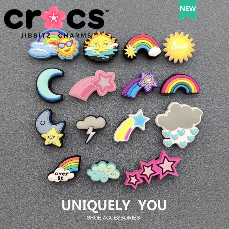Jibbitz crocs หัวเข็มขัด รูปการ์ตูนเมฆน่ารัก สีรุ้ง อุปกรณ์เสริม สําหรับตกแต่งรองเท้า crocs 2023