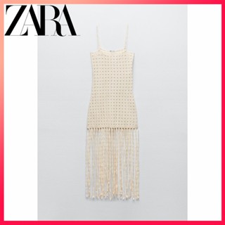 Zara ใหม่ ชุดเดรส ประดับพู่โครเชต์ สําหรับผู้หญิง