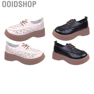 Ooidshop British Style Leather Shoes  Hollow Pattern 1 Pair Fashionable Thick Soled PU Leather Shoes Lace Up  for Daily Life