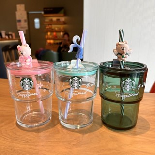 Starbucks Enjoy Cup แก้วกาแฟใส ลายซากุระ สีชมพู สไตล์คลาสสิก เรโทร พร้อมหลอดดูด