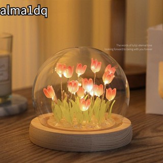 Alma1dq โคมไฟตั้งโต๊ะ รูปดอกทิวลิป เรืองแสงในที่มืด DIY สําหรับตกแต่งวันวาเลนไทน์