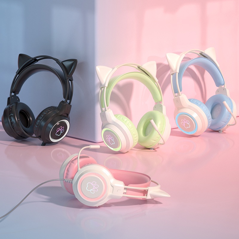 Newmine รุ่น Sy-G35 ชุดหูฟังเล่นเกม รูปหูแมว Hifi พร้อมไมโครโฟนตัดเสียงรบกวน พร้อมไฟ Rgb สําหรับคอมพิวเตอร์