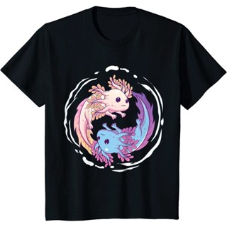 ดีมาก เสื้อยืดคอกลม แขนสั้น ผ้าฝ้าย พิมพ์ลาย Axolotl Yin Yang Zen Axolotl Meditation Yoga Mantra สําหรับผู้ชาย