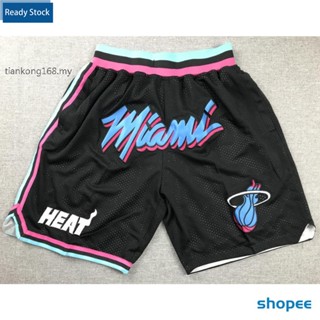 กางเกงขาสั้นบาสเก็ตบอล ปักลายโลโก้ NBA Miami Heat wade herro just don big สีดํา สําหรับผู้ชาย