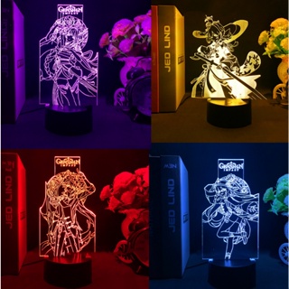 โคมไฟกลางคืน LED รูปอนิเมะ Kazuha Raiden Ei Hutao 3d ชาร์จ USB สําหรับตกแต่งบ้าน วันเกิด