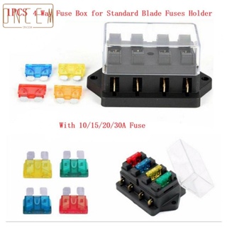 【ONCEMOREAGAIN】4Way Fuse Box Black Electrical For Standard Blade Fuses HGV Holder Marine