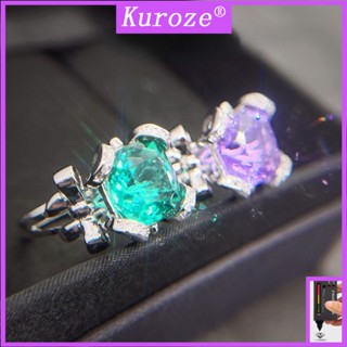 Kuroze แหวนเพชร อเมทิสต์ ประดับโบว์ สีเหลือง หรูหรา สีฟ้า