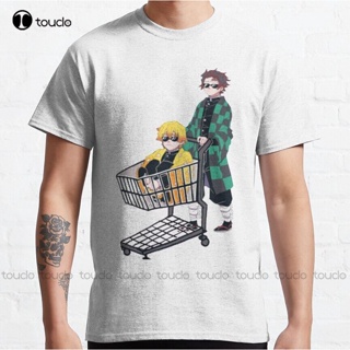 เสื้อยืด พิมพ์ลาย Tanjiro And Zenitsu In A Supermarket Demon Slayer ขนาดใหญ่ สไตล์คลาสสิก สําหรับผู้ชาย และผู้ใหญ่