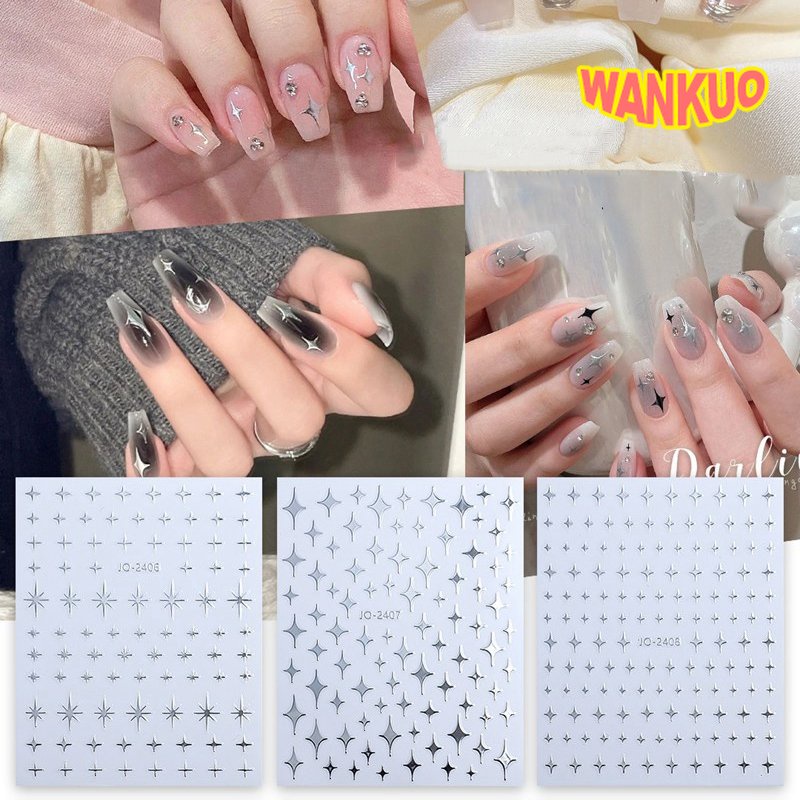 【WANKUO】สติกเกอร์ตกแต่งเล็บ ลายดวงจันทร์ ดาว สีเงิน DIY สําหรับผู้หญิง